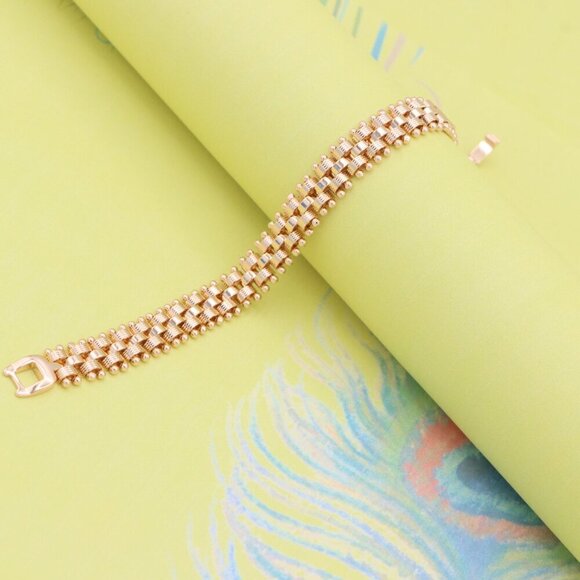 "Elegant Rose Gold Wide Link Bracelet with Beaded Edge Design, XPBL0859 - Picture 8 of 12